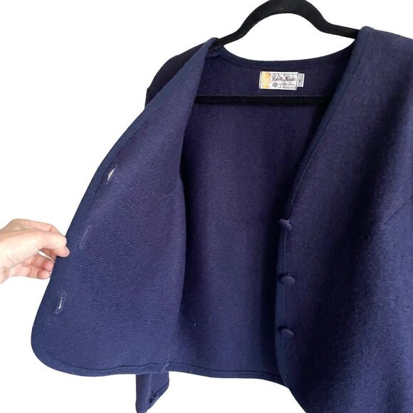 ROBERT MACKIE OF SCOTLAND Wool Button Front Cardigan Sweater Jacket Navy Blue M - Picture 5 of 9